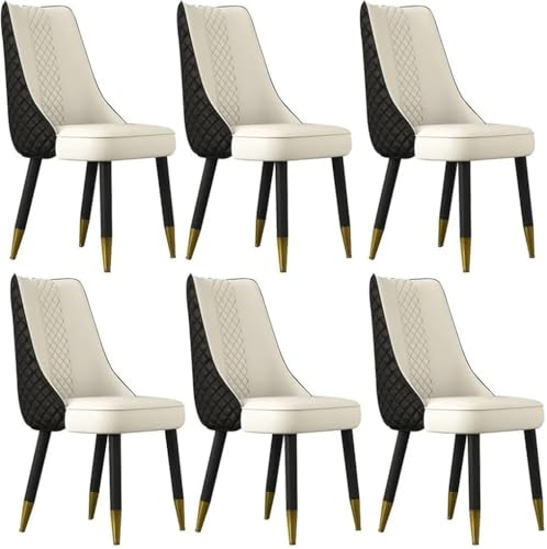 Image of Dream Furnishing - Set of 6 Dinning Chairs Elegant & Luxury Looks Strong Metal Frame Legs for Home Cafe Office Hotel (Black-Ivory Set of 6)
