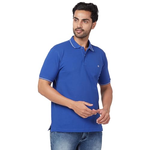 Image of Raymond Contemporary Fit Pure Cotton Solid Pattern Polo Neck Casual T-Shirt