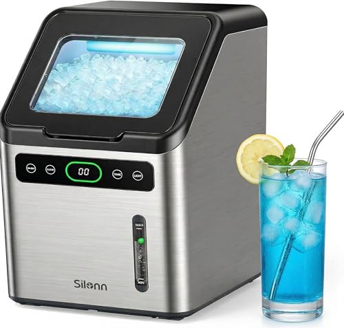 Silonn Nugget Ice Maker Countertop - 44lbs/Day Soft Chewable Pebble Ice, Self-Cleaning One-Click Operation, Stainless Steel