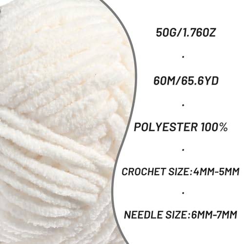 Image of 3 Pack Fluffy Velvet Yarn for Crocheting,Baby Blanket Yarn for Crocheting Soft,150g(196.8yds) Amigurumi Yarns,Plush Chenille Crochet Yarns,Puzzle Yarn for Crochet Weaving Craft(3 White)
