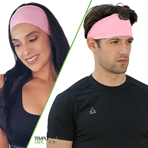 Temple Tape Headbands For Men And Women - Mens Sweatband & Sports Headband Moisture Wicking Workout Sweatbands For Running, Cross Training, Yoga And Bike Helmet Friendly - Pink #TOP3