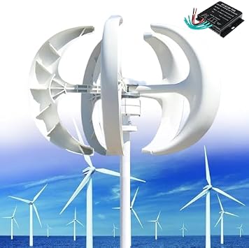 12000W Vertical Wind Turbine Kit, 5 Blades Wind Generator, 3 Phase AC Permanent Magnet, Complete with Controller for Hybrid Wind Solar Systems White, 12V