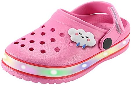 XPKWS Kids' Clogs Boys Girls LED Garden Shoes Light up Sandals Slip on Quick Dry Beach Slippers (Pink, 5.5 Toddler / 22)