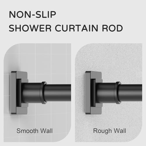 Image of UIOSANRT Shower Curtain Rod Adjustable 31-79 inch, Anti-Rust Shower Rod & Spring Tension Shower Rod No Drill, Black Shower Curtain Rod for Bathroom Tension Rod