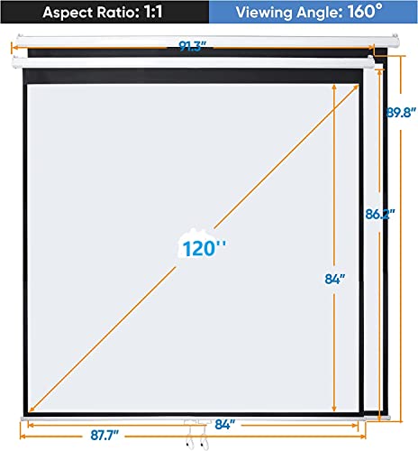 Zeny Portable Projector Screen Manual Pull Down 120 Inch 1:1 Hanging Projection Screen 4K Indoor Outdoor Movies Screen For Home Theater Office Video Game #TOP2