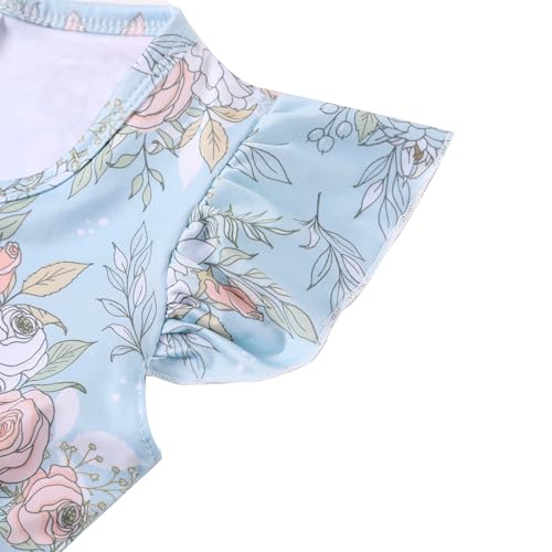 Toddler Girls Dress Bunny Rabbit Easter Egg Print Dresses Flutter Sleeve 3-8Y3