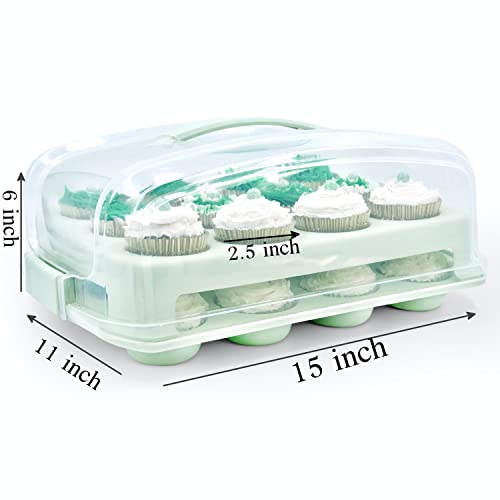 Top Shelf Elements Cupcake Carrier, Fashionable Green Cupcake Holder Carries 24 Standard-Size Cupcakes, Durable Muffin Traveler Two Tier Stand And Reusable Cupcake Box #TOP3