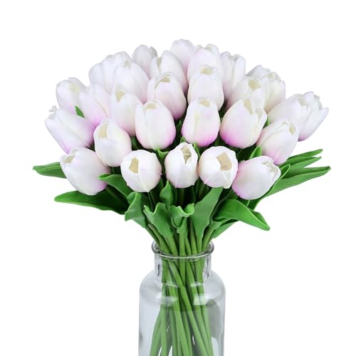 SITUMEIZI 15pcs Fake Tulips Artificial Flowers Real Touch Purple 14" PU Flower for Home Kitchen Decor Spring Easter Wedding Bouquet Decorations Office Floral Arrangements