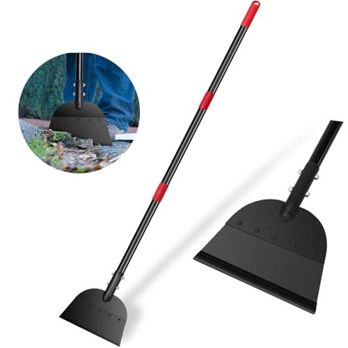 REAPALOT Multifunctional Garden Cleaning Shovel, 53.5inch Heavy Duty Flat Shovel, Stainless Steel Long Handle Lawn Edging Scraper, Outdoor Floor Scraper for Weeding and Snow Ice Removal - Black Red