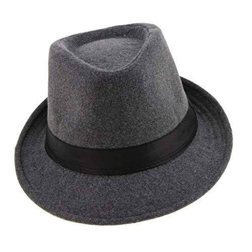 zalati Sombrero Fedora de Fieltro de Lana para Hombre, Sombrero Vintage de ala Estrecha con Banda de Cinta, Sombrero de Jazz Trilby, Sombrero de Panamá, gángster, cálido y Resistente al frío, Gris Cover