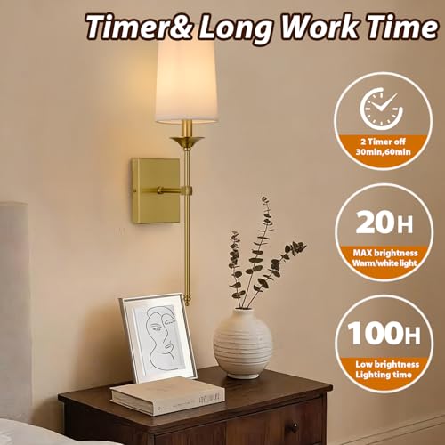 Image of Battery Operated Wall Sconce Set of 2,Cordless Rechargeable Wall Light with RGB Dimmable Bulb and Remote,15 Colors Adjustable,Easy Install No Wiring