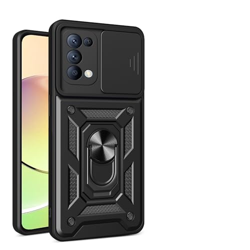 JayModCase Funda para OPPO Reno5 4G/5G Carcasa con Protección Militar Antigolpes, Cubierta de Cámara Deslizante y Soporte de Anillo Giratorio 360° Case for Reno5 4G - Negro