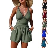 Badeanzug Damen V Ausschnitt Mit Wickeloptik Breite Träger Formende Taille Integrierte Shorts Mit Taschen Leichte Rockform Uni Design Figurbetonte Linienführung