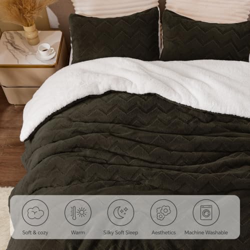 Image of BEDELITE Fluffy Sherpa King Comforter Set,Hot Chotolate