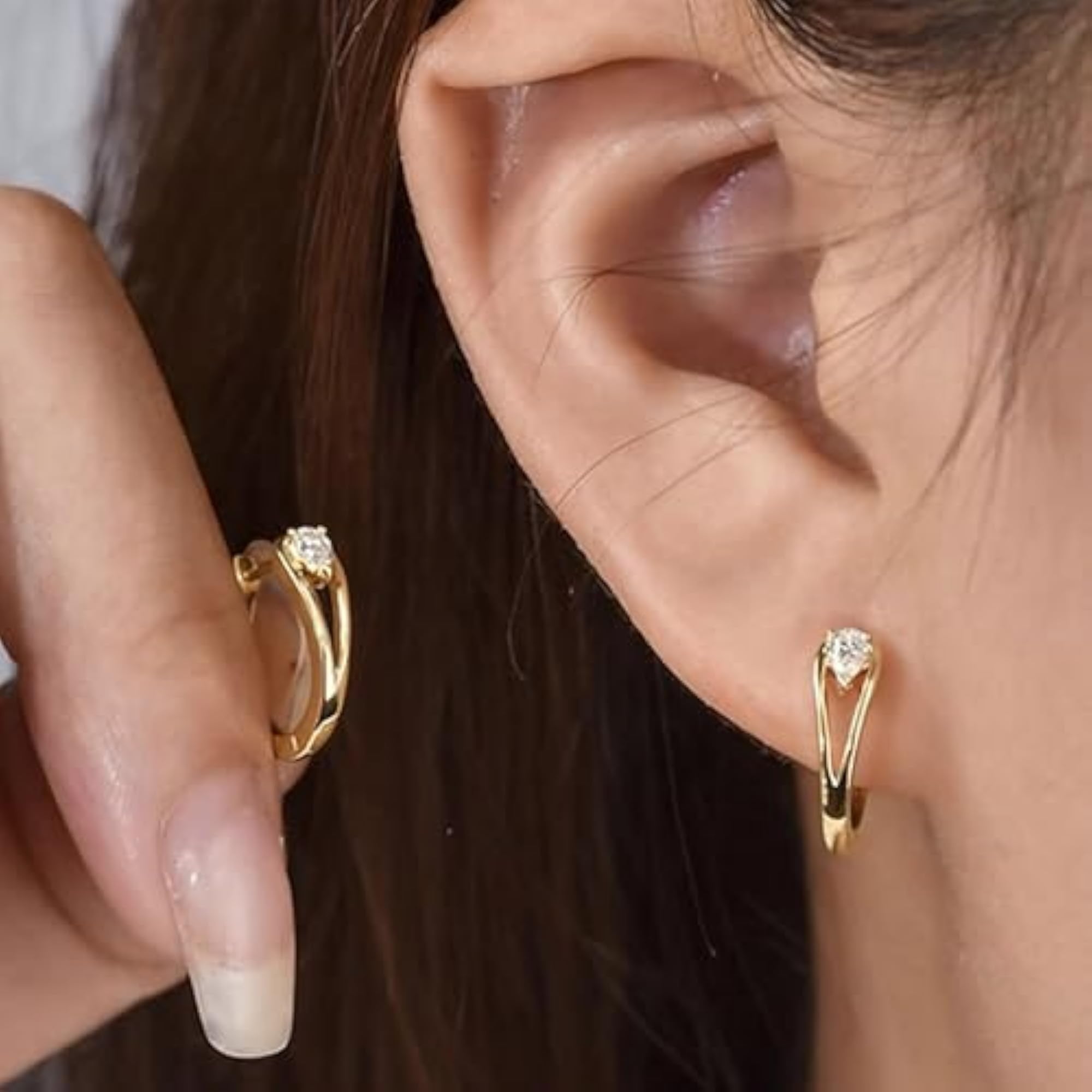 Heart Zircon Plated Hoop Earrings, Minimal Design