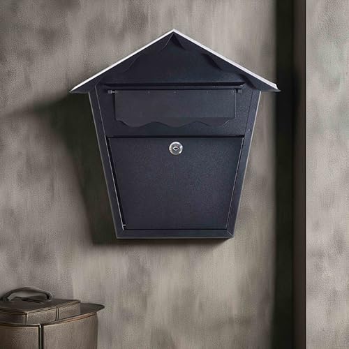 Image of Wall Mount Locking Mailbox, Black | Horizontal Triangular Security, Waterproof, Vertical Drop, Outdoor with Key