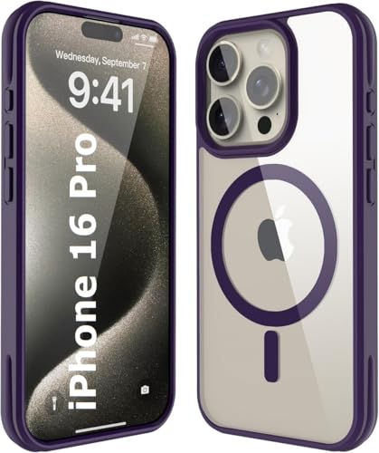 Image of REALCASE Polycarbonate Back Case Cover For iPhone 16 Pro | Compatible With Magsafe | Camera Protection | Hard Crystal Clear Back | Shockproof Bumper Cover Case For iPhone 16 Pro (Clear Purple)
