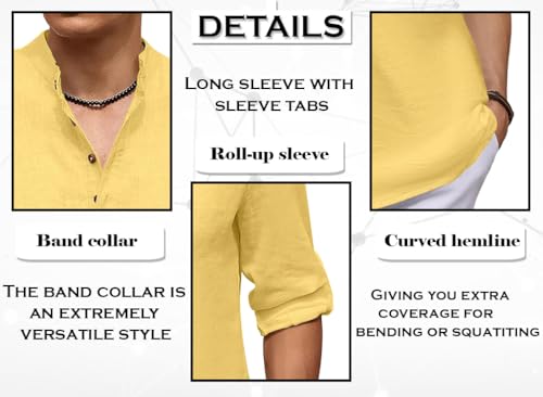 Image of ROYALSCOUT Men's Cotton Blend Casual Short Kurta Shirt with Notch Neck and Button Detail | Full Sleeve Straight Fit Lightweight Ethnic Top for Summer