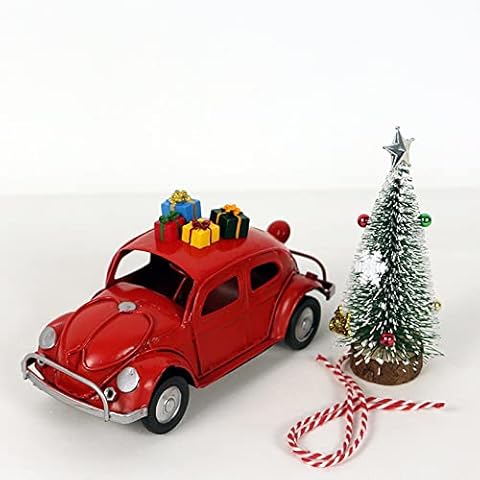 IUIBMI Red Truck Christmas Decor Vintage Red Truck with Mini Christmas Tree Ornaments, Handcrafted Old Metal Pickup Truck Car Model Decor for Holiday Tabletop Decoration Cover