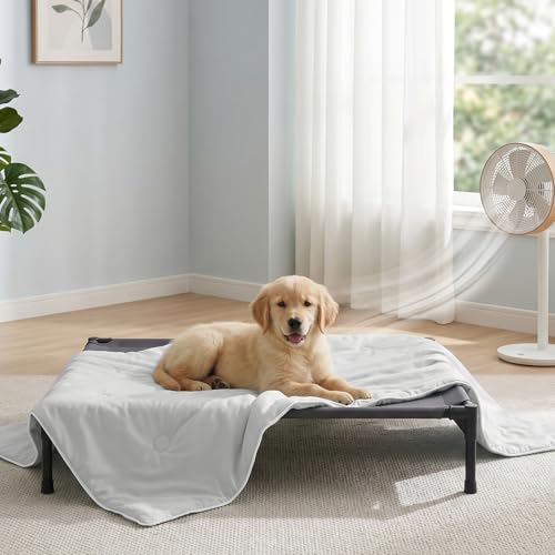 Soulbond Cooling Blanket for Medium Dogs - Q-MAX>0.45, Summer Breathable Pet Cool Throw Blanket for Cats Puppy, Washable Soft Dog Cooling Pad Mat for Bed, Crates, Couch, Sofa (29"x40", Light Grey)