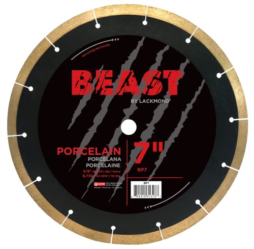 Lackmond Beast Pro Porcelain Saw Blade - 7' Hard Tile Cutting Tool with Thin Kerf Cutting Edge & 5/8' Arbor - BP7