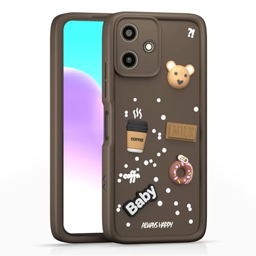 Image of Pikkme Bumper Case for Redmi 12 5G / Poco M6 Pro 5G | Cute Fun Cartoon 3D Bear Silicone Full Body Protection Back Cover (Brown)