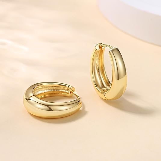 Gold Hoop Earrings for Women 14K Gold Earrings for Women Shiny Lightweight Hypoallergenic Earring for Womens