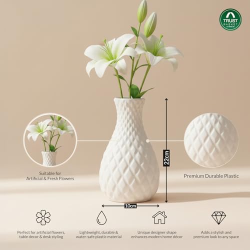 Image of TrustBasket Serenity Decorative Plastic Flower Vase Set White & Pink, Modern Table Top Accent for Living Room Bedroom Dining Office, Minimalist Home Decor, Durable Lightweight, Set of 2