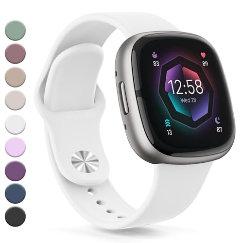Vanjua Band Compatible with Fitbit Sense 2 / Sense Bands, Fitbit Versa 4 / Versa 3 Bands Women Men, Soft Silicone Replacement Strap for Fitbit Sense 2 / Versa 4 Smart Watch (Small, White)