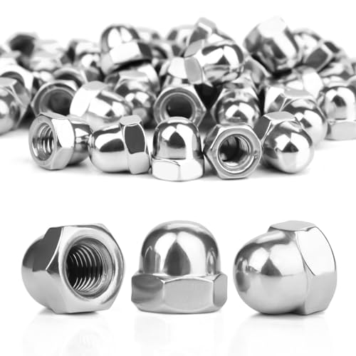 SWTYExt 100 Pcs Nut Caps M8 Dome Cap Nuts A2 V2A Metric 304 Stainless Steel Acorn Dome DIN 1587 Thread Hex for Motorcycle Bicycles Furniture Lighting Saddle