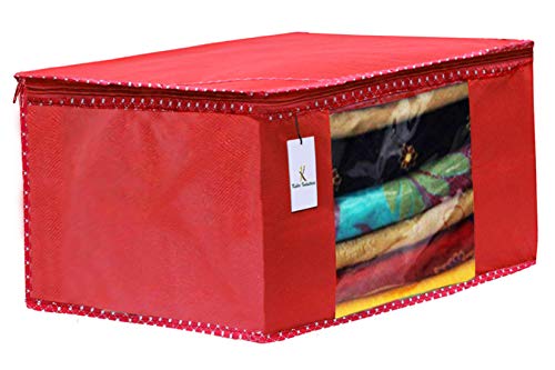 Image of Kuber Industries 6 Piece Non Woven Fabric Saree Cover Set with Transparent Window, Extra Large, Maroon,Pink,Red-CTKTC031957