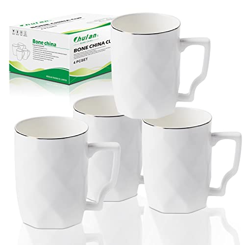 Upscale Coffee Mug Set, Fine Bone China Coffee Cups Set, Over 45% Bone Content Coffee Mugs for Women and Men, Christmas Ceramic Coffee Mug Gift Sets (Moonlight) (12 OZ 4pcs Net Stripes)