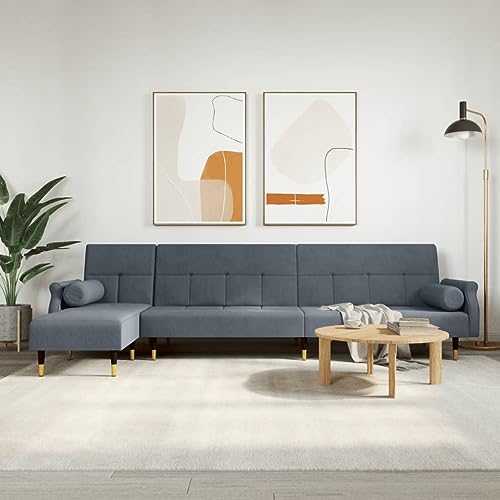 Runheo Sofá cama en forma de L, color gris oscuro, 271 x 140 x 70 cm, terciopelo, con chaise longue, ajustable, para salón, habitación de invitados, cómoda cama