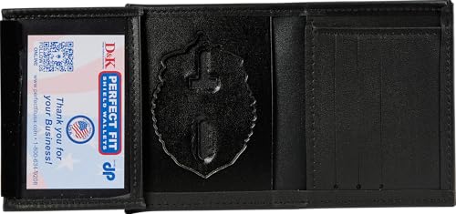 Perfect Fit Hidden Badge Trifold Wallet Mass Police B587 Badge Holder (Cutout PF-244) Black Leather