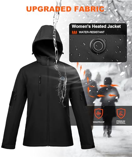 Giacca Riscaldata per le Donne con Pacco Batteria, Giacca a Vento Impermeabile con Cappuccio Staccabile, Giacca Riscaldata con Riscaldamento Elettrico