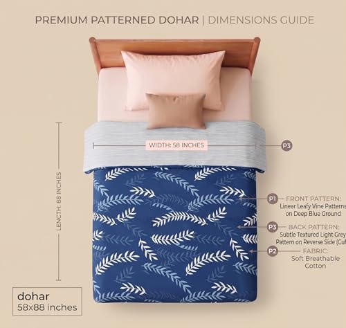 Image of BSB HOME 280 GSM Reversible Dohar for Single Bed, Ultra Soft Microfiber AC Blanket, Lightweight All Season Blanket, Breathable, Skin Friendly, 60 x 88 Inches (152 x 224 cm) - Indigo Blue