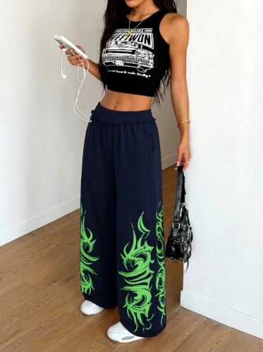 ZAFUL Womens Wide Leg Sweatpants Y2K Gothic Graffiti Sweat Pants - image 5