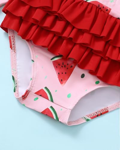 Image of Toddler Girl Swimsuit Baby Girl Bathing Suit Long Sleeve Floral Zipper One-Piece Rash Guard Swimsuit with Hat
