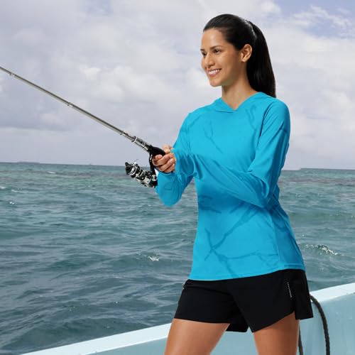 LOOGU Women's UPF 50+ Sun Protection Hoodies Shirts Regular Fit Long Sleeve Lightweight Quick Dry UV Fishing Hking Outdoor SPRETTA Light Blue 2X Big - image 3