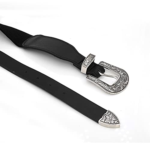 Women's Black Vintage Style Double Buckle Belt PU Leather Western Belt Adjustable Waistband for Dress Jeans Pants 5