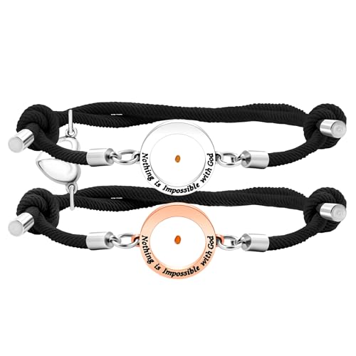 Uloveido Christian Mustard Seed Jewelry Bible Verse Attractive Bracelet Set Black Knot Stretch String Bracelets for Couples, adjustable, Stainless Steel, no gemstone