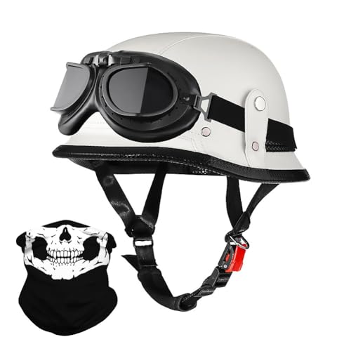 Uueybsg Vintage German Motorcycle Half Helmet Leather Open Face Motorbike Helmet with Goggles DOT/ECE Approved Adults Men Women Half Shell Cap Helmet for Bike Cruiser Chopper Moped Scooter