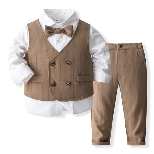Baby Boys' 4-Piece Gentleman Suit Set with Shirt, Vest, Bowtie and Pants Outfits