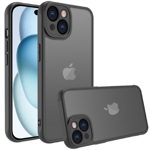 iPhone 15 ケース iphone ケース スマホカバー 耐衝撃 指紋防止 滑り止め マット半透明 黄ばみなし レンズ保護 米軍MIL規格アイフォン15 用カバー インチ PinLiSheng (ブラック, iPhone 15)