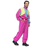 Boland – Combinaison de ski rétro rose, brille sous la lumière noire, costume des années 80 pour hommes, tenue pour après ski, costume pour carnaval