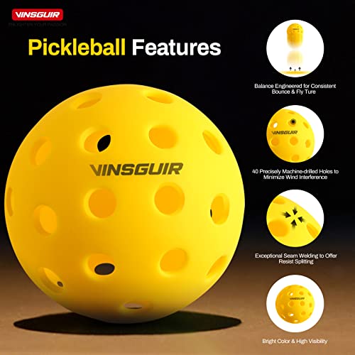 Vinsguir 12-Pack Outdoor Pickleball Balls-40 Holes Pickleball Ball, High Elasticity & Durable Yellow Pickle Balls Set For All Style Pickleball Paddle #TOP2