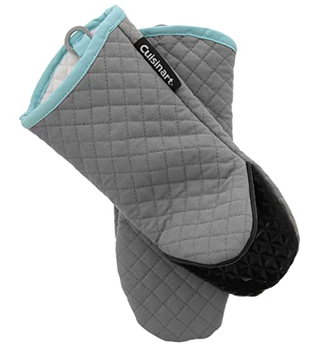 Cuisinart Quilted Oven Mitts, Set of 2 - Heat Resistant Oven Gloves with Silicone Non-Slip Grip, Convenient Hanging Loop, and Insulated Pockets - Ideal for Handling Hot Cookware - Drizzle Grey