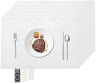 Miorkly Placemats Set of 6,Place Mats Grey,Table Mats Hand-carved PVC Plastic,Double-sided Available,Waterproof and Oil Proof,Heat Resistant Anti-slip Washable.