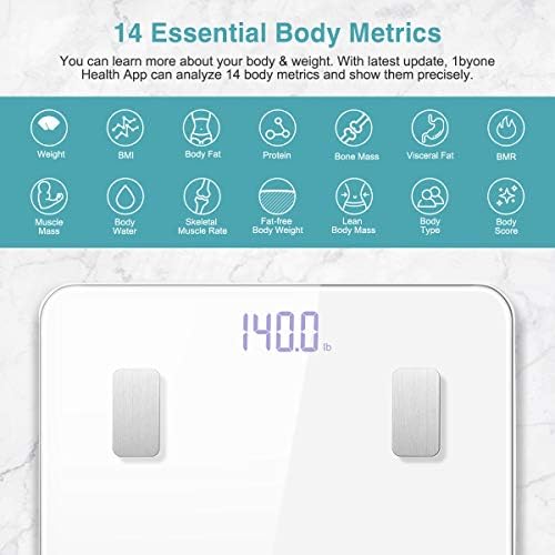 1 BY ONE Smart Body Fat Scales for Body Weight Stones and Pounds, Digital Weighing Scales Bathroom Body Composition Monitors with Android iOS App, Works with Apple Health, Google Fit & Fitbit, White