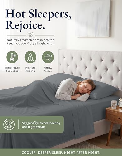 Image of LANE LINEN King Size Fitted Sheet, 100% Organic Cotton, 3-Piece Set (1 Fitted Sheet,2 Pillowcases), Percale Weave, Ultra Soft, Breathable,Fits Mattress Upto 15 inch Deep - Charcoal (No Flat Sheet)